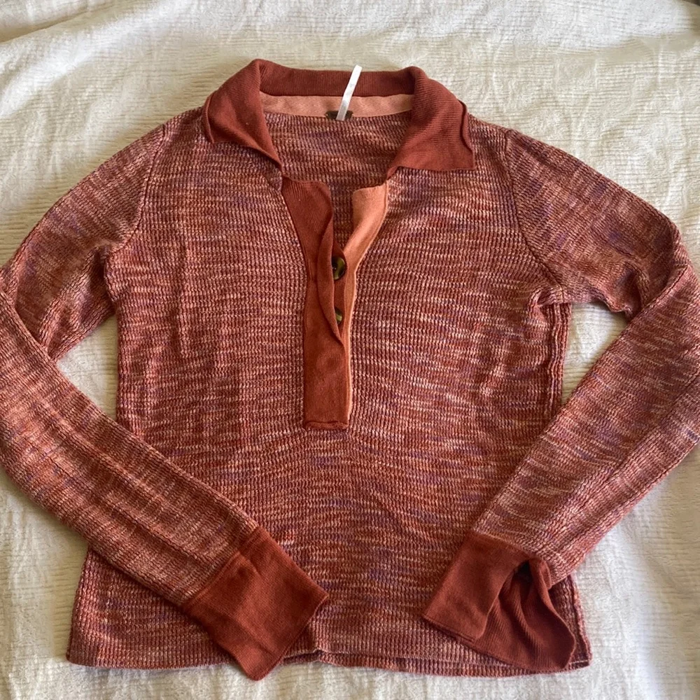Free People Making Memories Knit Henley Polo Sweater Top Small